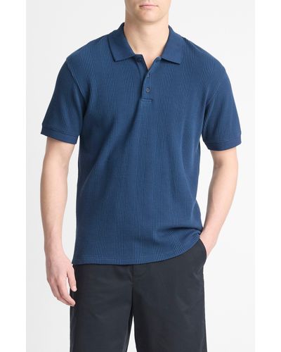 Vince Textured Stretch Cotton Polo - Blue