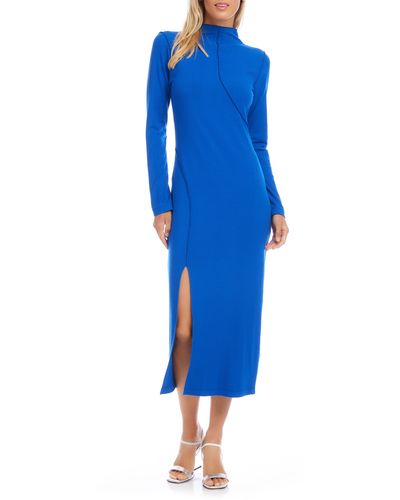 Fifteen Twenty Elissa Long Sleeve Rib Midi Dress - Blue