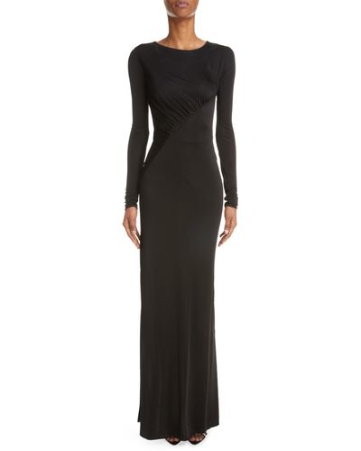 Saint Laurent Ruched Long Sleeve Maxi Dress - Black