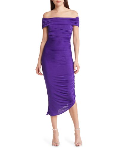 Misha Collection Keoni Ruched Off The Shoulder Dress - Purple
