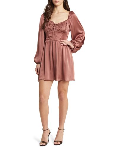 All In Favor Long Sleeve Satin Minidress In At Nordstrom, Size Small - Red