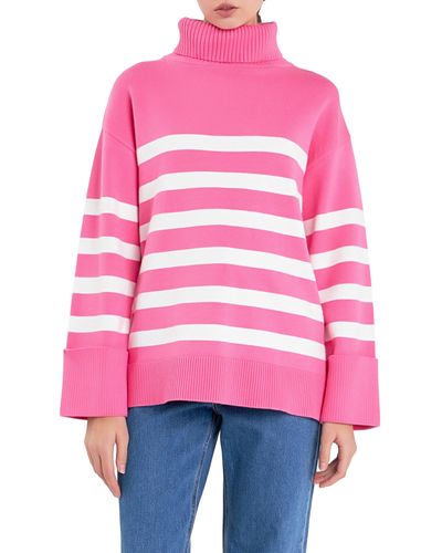 English Factory Stripe Turtleneck Sweater - Pink