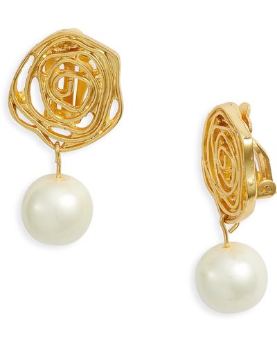 Karine Sultan Flower Swirl Pearl Drop Clip-on Earrings - Metallic