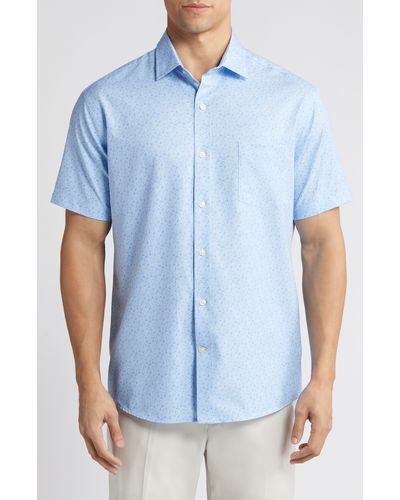 Peter Millar Feeling Koi Performance Short Sleeve Button-up Shirt - Blue