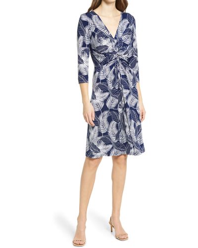 Ilse Jacobsen Floral Print Twist Front Jersey Dress - Blue