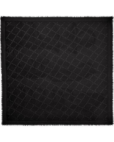 Longchamp Roseau Check Print Silk & Wool Scarf - Black