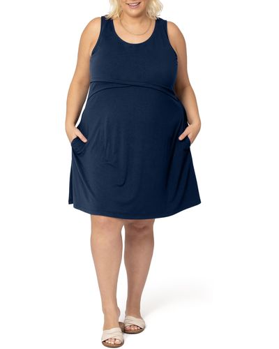 Kindred Bravely Penelope Crossover Maternity/nursing Dress - Blue