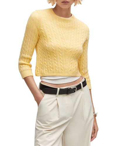 Mango Cable Stitch Crewneck Sweater - Yellow