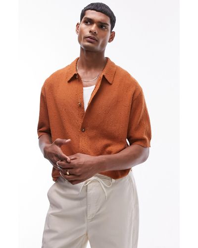 TOPMAN Textured Button-up Cardigan Shirt - Brown