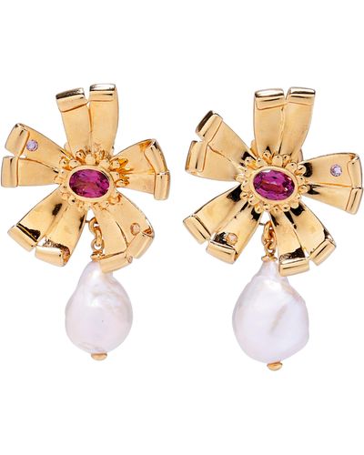 Lizzie Fortunato Lotus Freshwater Pearl Drop Earrings - White