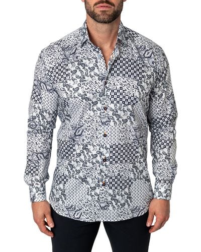 Maceoo Fibonacci Patches Cotton Button-up Shirt - Gray