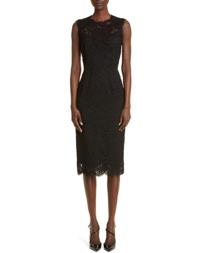 Dolce & Gabbana Sleeveless Semisheer Lace Midi Dress - Black