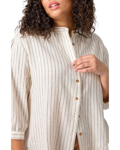 Sanctuary Pinstripe Linen Blend Button-up Shirt - Natural