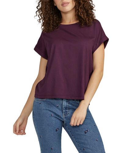 Jag Jeans Drapey Cuff Cotton & Modal T-shirt - Purple