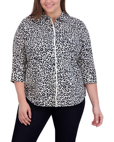 Foxcroft Charlie Leopard Print Cotton Button-up Shirt - Black