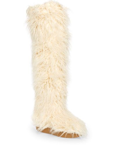 Jeffrey Campbell Fluffy Faux Fur Over The Knee Boot In Ivory At Nordstrom Rack - White