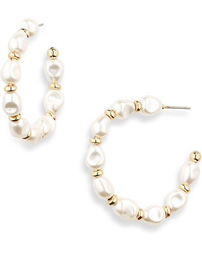 Nordstrom Imitation Pearl Hoop Earrings - White