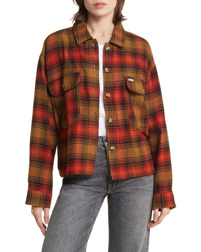 Brixton Bowery Plaid Cotton Flannel Button-up Shirt - Red