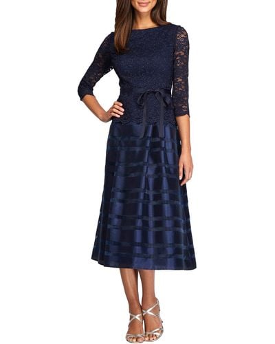 Alex Evenings 2121004 Lace Bateau Organza A-line Dress - Blue