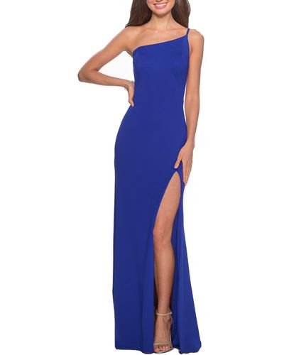 La Femme One-shoulder Jersey Gown - Blue