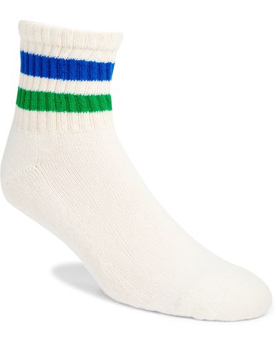 American Trench Retro Stripe Cotton Blend Quarter Socks - White