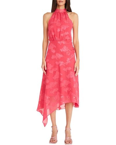 Maggy London Floral Burnout Asymmetric Hem Midi Dress - Pink