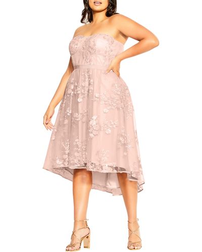 City Chic Ambrosia Fit & Flare Sequin Floral Dress - Pink