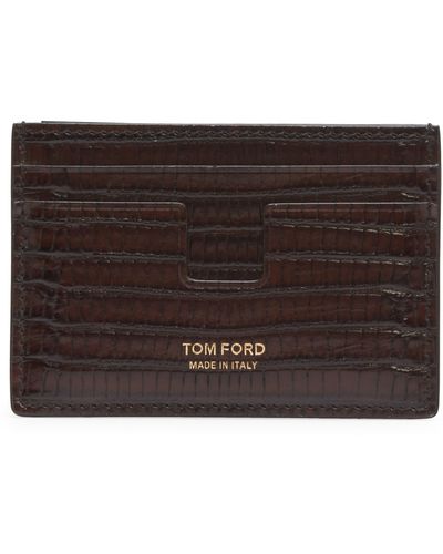 Tom Ford T-line Croc Embossed Leather Card Holder - Brown