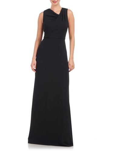 JS Collections Marcelle Asymmetric Neck Scuba Crepe A-line Gown - Black
