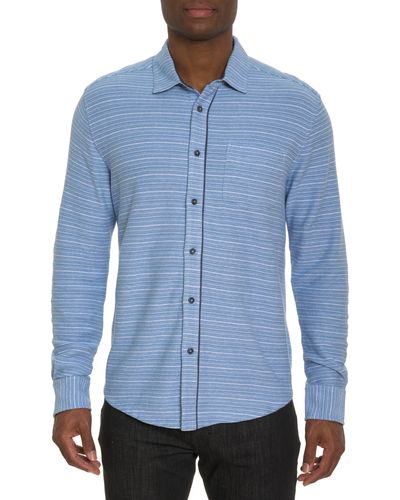 Robert Graham Adler Stripe Knit Button-up Shirt - Blue
