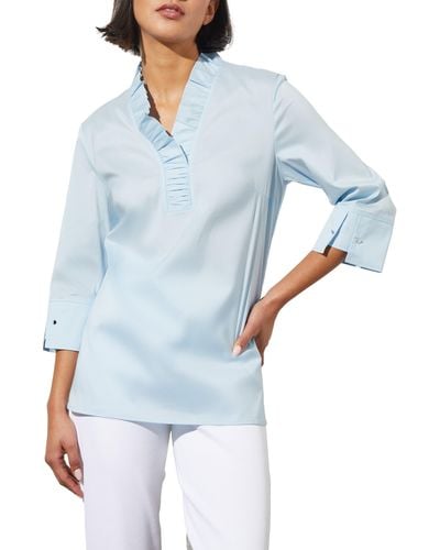 Ming Wang Ruffle Collar Shirt - Blue