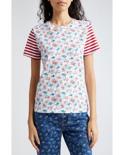 Molly Goddard Floral Stripe Fitted Cotton Jersey T-shirt - White
