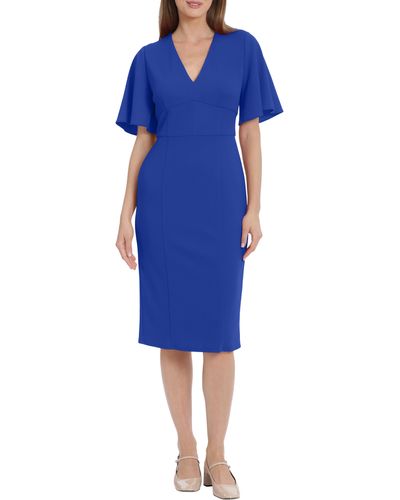 Maggy London Flutter Sleeve Midi Dress - Blue