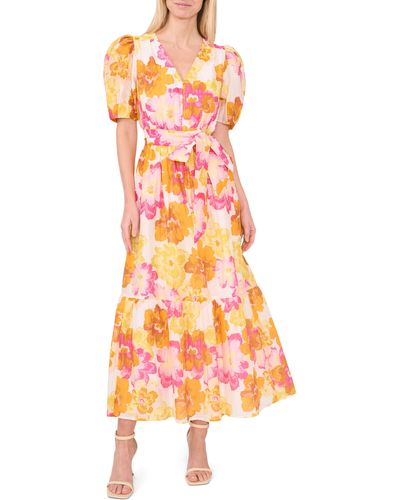 Cece Floral Puff Sleeve Maxi Dress - Orange