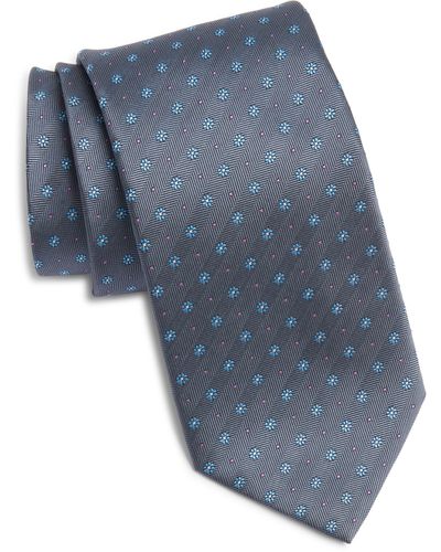 David Donahue Neat Floral Silk Tie - Blue