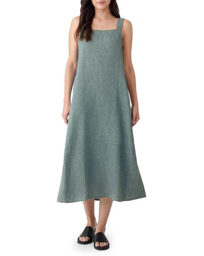 Eileen Fisher Square Neck Organic Linen Dress - Green