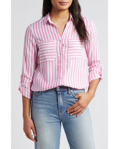 Beach Lunch Lounge Kaia Stripe Long Sleeve Button-up Shirt - Pink