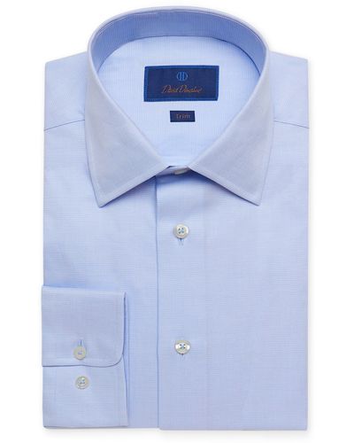 David Donahue Trim Fit Solid Dress Shirt - Blue
