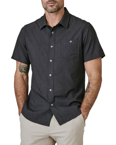 7 Diamonds Pisco Micropattern Performance Short Sleeve Button-up Shirt - Black