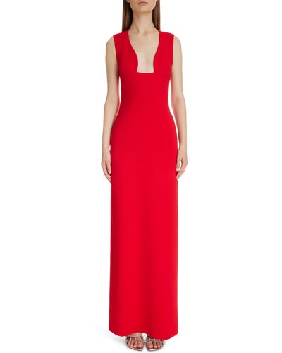 Givenchy Plunge Neck Sleeveless Column Gown - Red