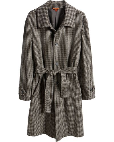 Barena Houndstooth Check Belted Stretch Wool Coat - Gray