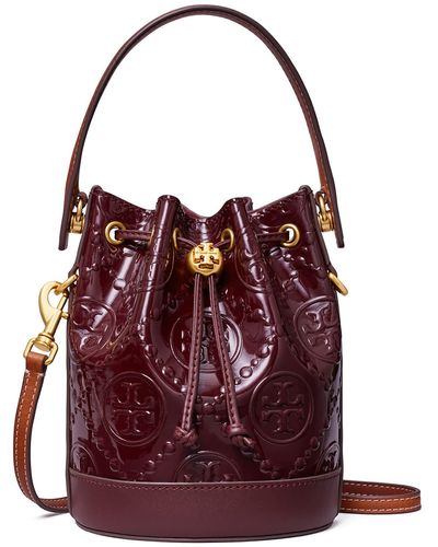 Tory Burch Aged Camello Mix T Monogram Mini Bucket Bag In