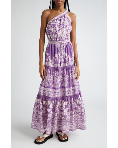 FARM Rio One-shoulder Tiered Cotton Maxi Dress At Nordstrom - Purple