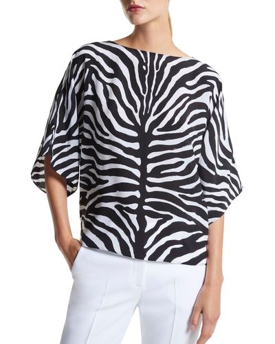 Michael Kors Nikki Brushstroke Zebra-print Top - Black
