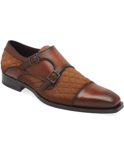Mezlan Quilted Double Monk Strap Shoe - Brown