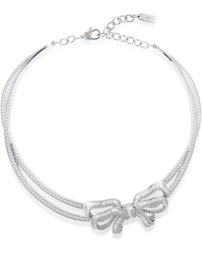 Judith Leiber Pavé Bow Double Strand Necklace - White