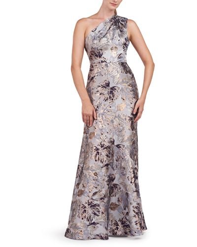 Kay Unger Gianella Floral Metallic One Shoulder Gown - Purple