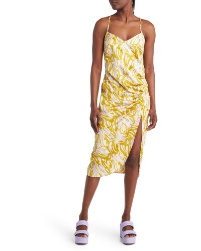 Open Edit Strappy Shirred Sleeveless Midi Dress - Yellow