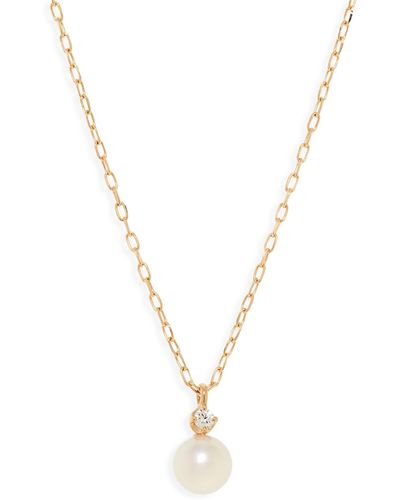 Mikimoto Akoya Cultured Pearl & Diamond Pendant Necklace - Metallic