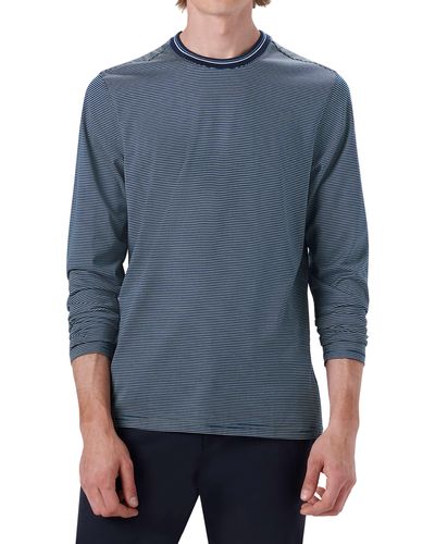 Bugatchi Stripe Long Sleeve Cotton T-shirt - Blue
